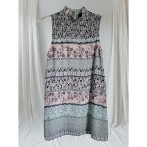 RetroVintage City Triangles Dress Med Pastel‎ Lined Smocked Empire Ruffle Collar